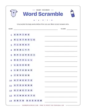 Word scramble sheet