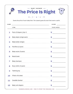 The Price Is Right guest sheet
