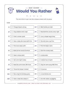 Would You Rather sheet