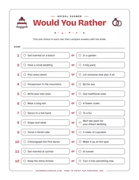 Would You Rather sheet